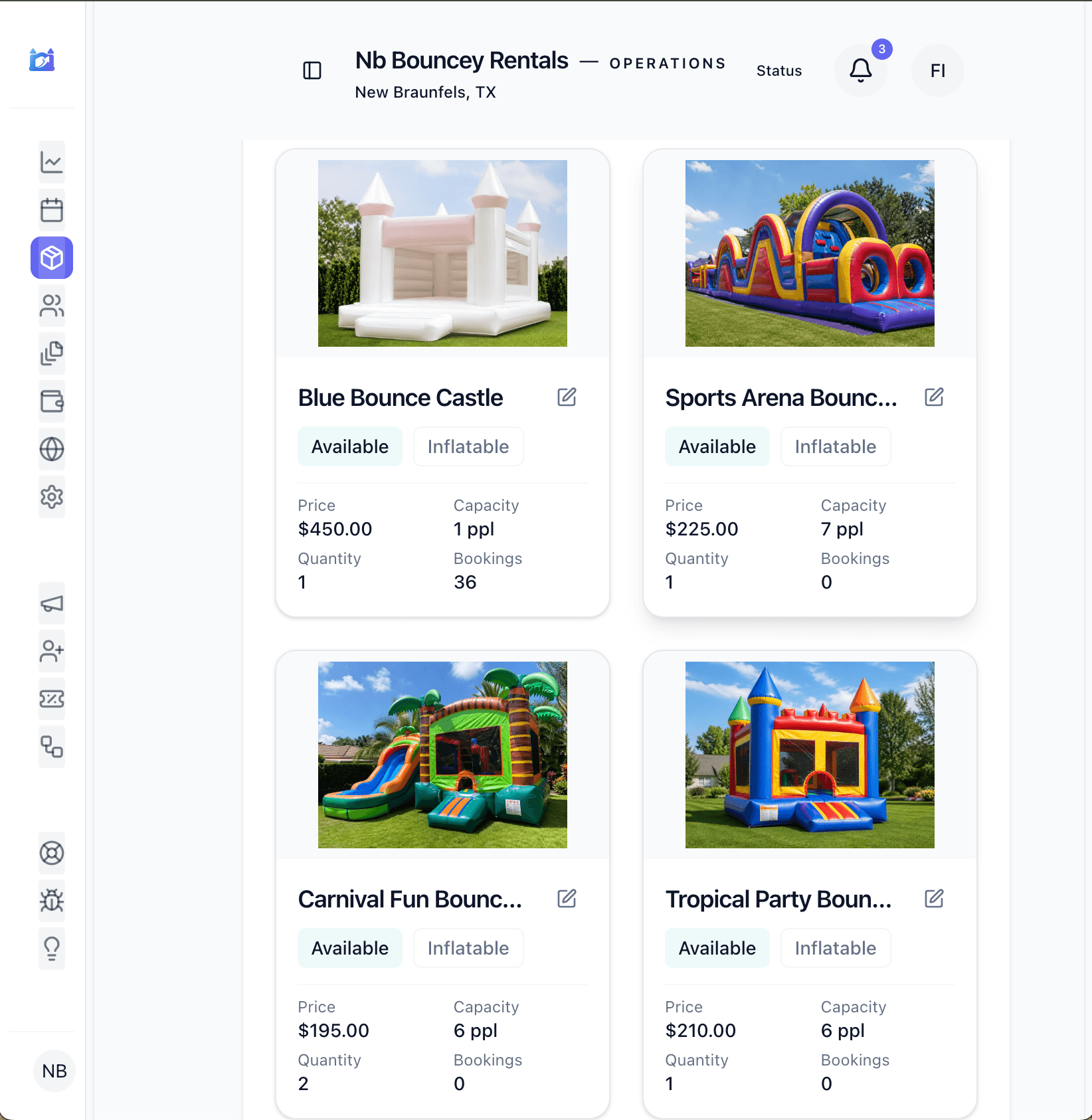 InflateMate rental inventory on a tablet